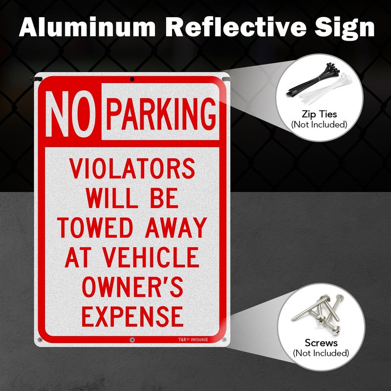 TR 4 عبوات لافتة ممنوع الوقوف، المخالفون سيتم سحبهم على نفقة مالك السيارة، 10 × 14 بوصة، ألمنيوم مقاوم للصدأ، عاكس، مطبوع بالأشعة فوق البنفسجية، مقاوم للعوامل الجوية/التلاشي، سهل التركيب، للاستخدام الداخلي/الخارجي - Image 5